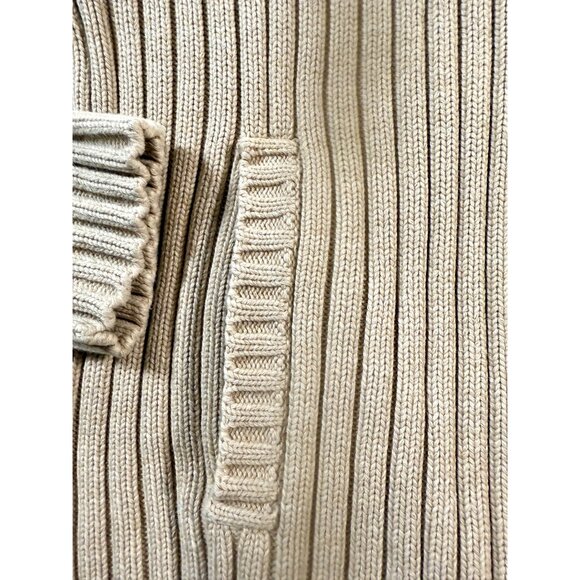 Lauren Ralph Lauren M Beige Rib Knit Cotton Cardigan Sweater Classic Heritage - Picture 5 of 12
